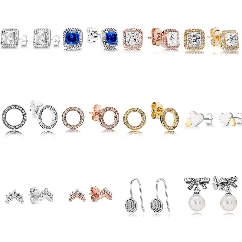 

12 Style Silver Color Earrings Pearl Snowflake Heart Earrings For Women Wedding Party Jewelry