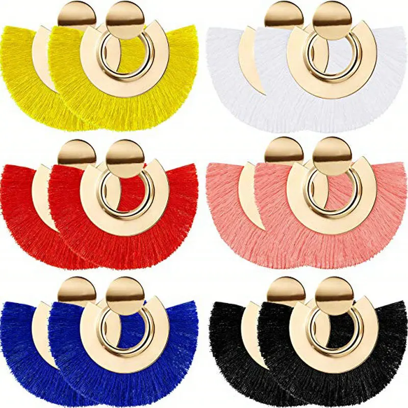 Висячие серьги в форме Луны с кисточками золотые кольца бахромой богемные