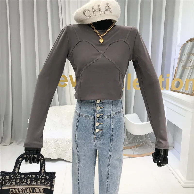 

Long-Sleeved T-shirt Women's 2020 Autumn New Style Design High Waist Short Slim Shirt Ins Fashion korean clothes autumn