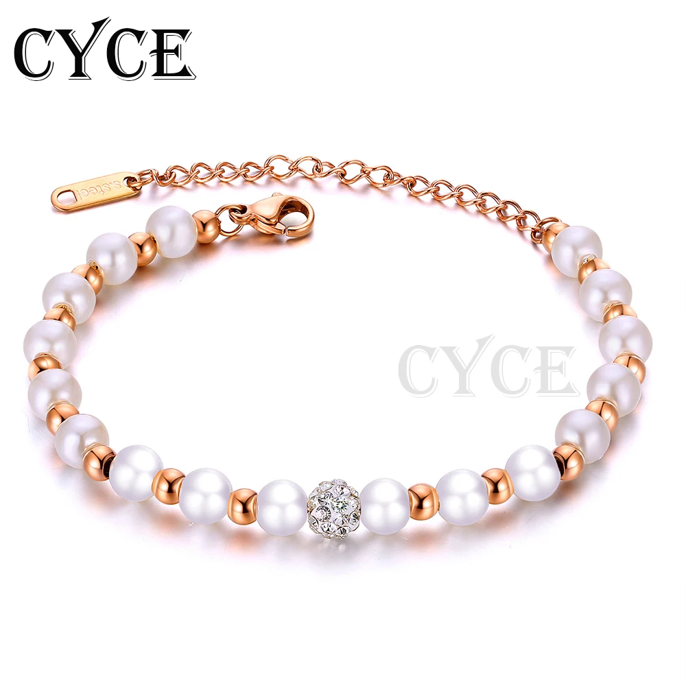 

CYCE 2021 New Pearl Bracelets Spacer Bead Inlaid Zircon Titanium Steel Wrist Bracelet For Women Jewelry Fashion Accessories Gift