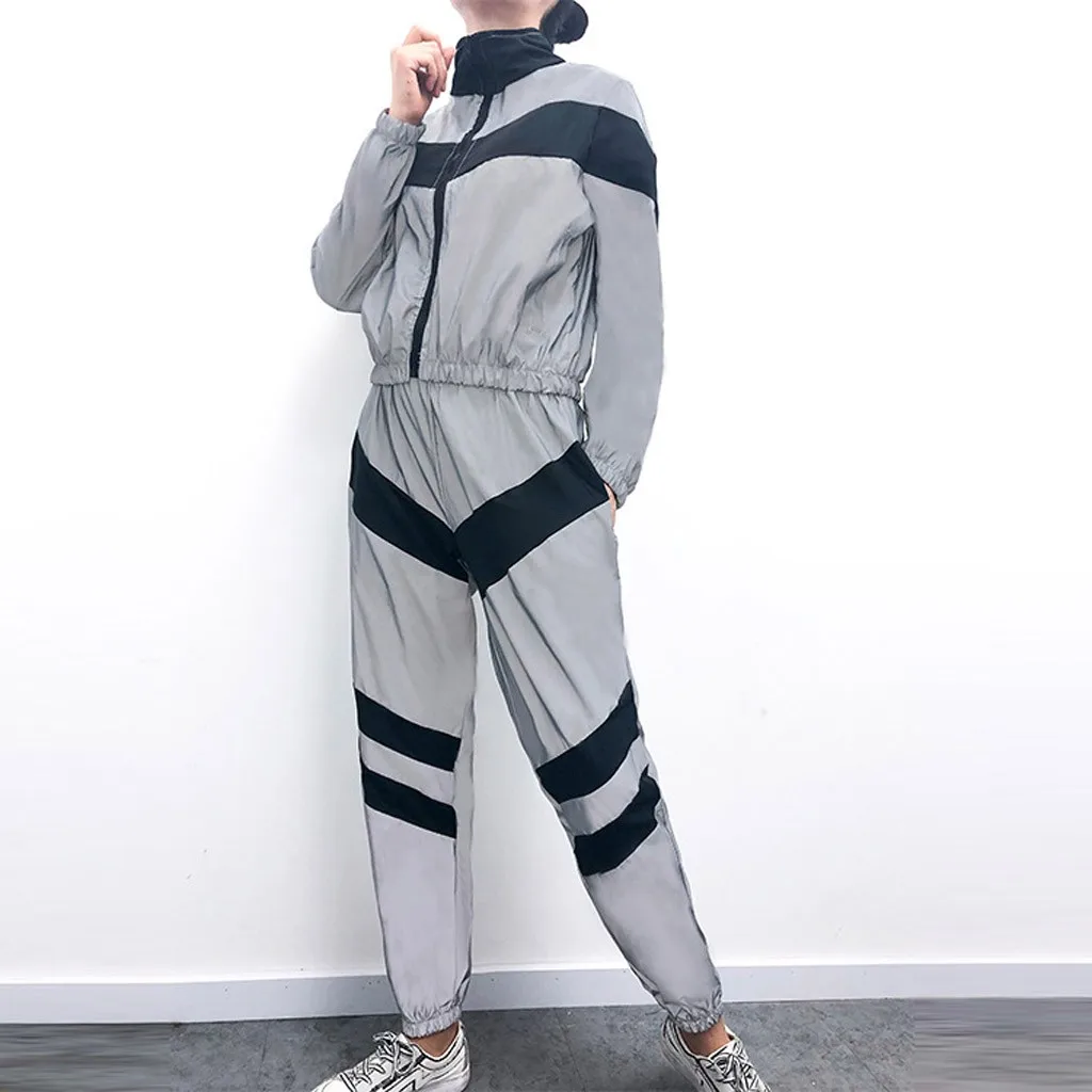 Светоотражающий спортивный костюм с длинным рукавом укороченный топ