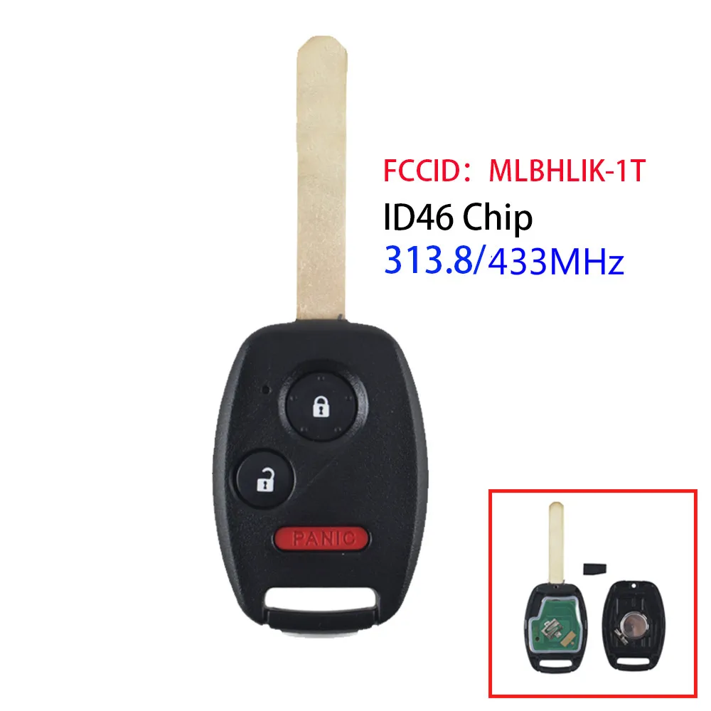 5 Кнопок Dandkey 2+ 1 кнопки для Honda Civic Pilot дистанционного ключа MLBHLIK-1T/CWTWB1U545/N5F-S0084A/OUCG8D-380H-A с чипом ID46 433/313. 8 МГц - Количество кнопок: 5 Кнопок