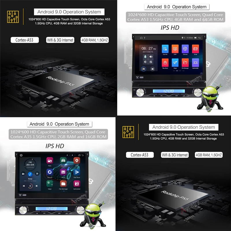 4G+64G Octa core Android 9.0 Univeral One din Car radio Multimedia Player GPS Navigation 7" IPS HD Retractable Autoradio AUX-IN