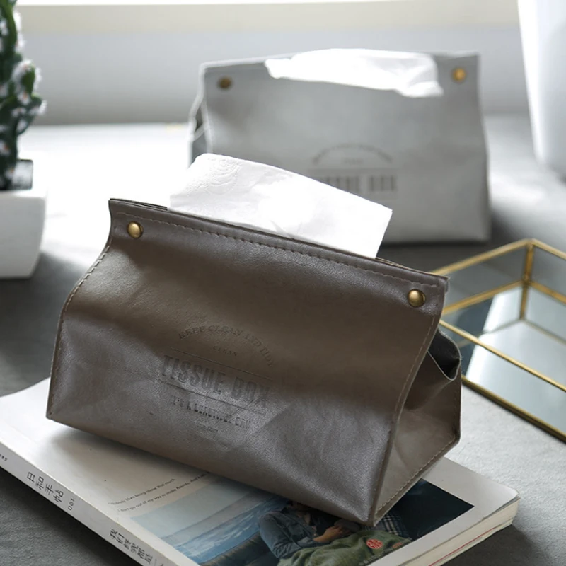 

Nordic Car Tissue Box Leather Tissue Bag Living Room Paper Cover Napkin Holder Box Desktop PU Napkin Storage Bag Wipes Container