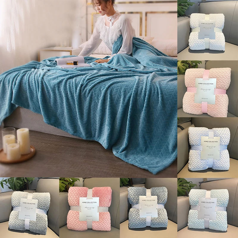 

Solid Flannel Blankets Coral Fleece Bed Cover Soft Warm Sofa Blanket Throw Fluffy Furry Blankets Wedding Souvenir Birthday Gift