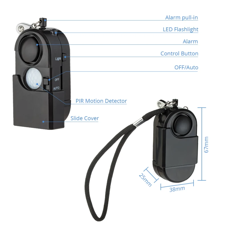 

New Security Alarm 120dB Camping Travel Mini PIR Infrared Motion Sensor Detector Alarm Self Defense Anti-theft Personal Alarm