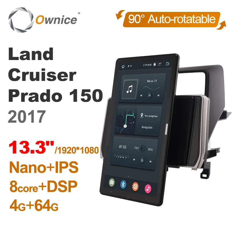 

13.3 Inch 1920*1080 Ownice 1 Din Android 10.0 Car Radio for Toyota Land Cruiser Prado 150 2017 GPS Auto Audio Auto Rotatable