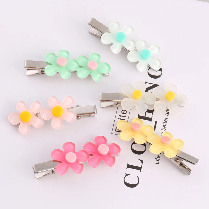 

2pcs/set Green Yellow Pink Red Flowers Hair Clips for Girls Beauty Plant Children Barrettes Hair Accessories Daily Use Hairpins