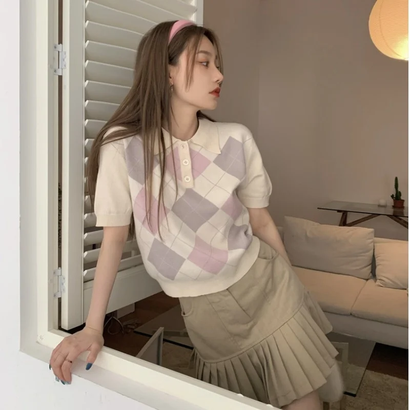 Женская футболка с коротким рукавом и воротником тонкая летняя трикотажная