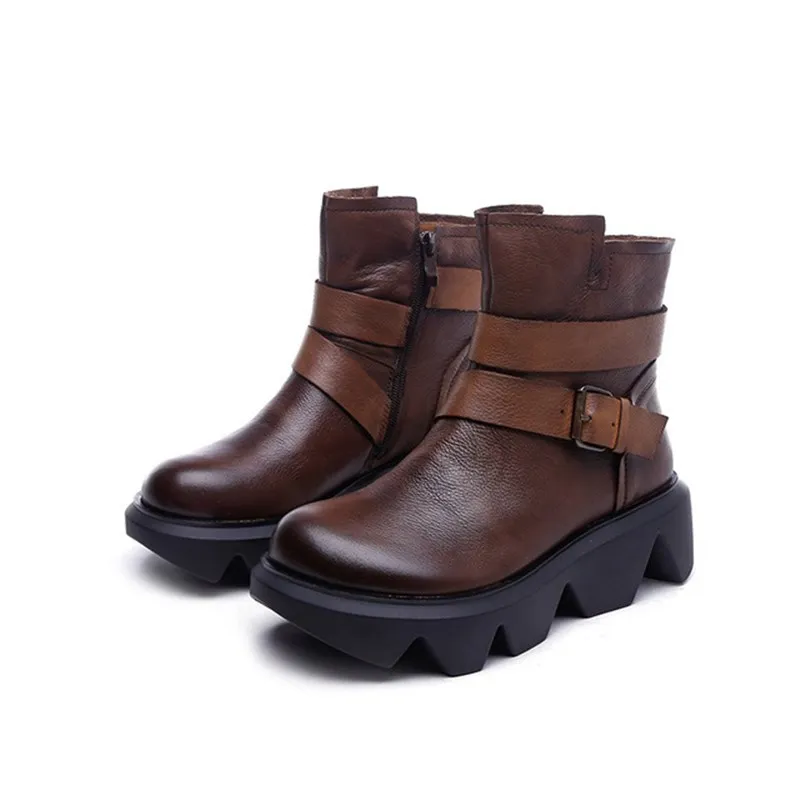 Женские кожаные ботинки на мягкой подошве удобные короткие толстой модные