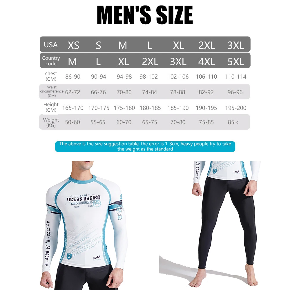 

SABOLAY Men Swimsuit UPF50 Long Sleeve Swimwear L/XL Quick Dry Surfing Water Sports Diving Suit Fitness Running Male Shirt