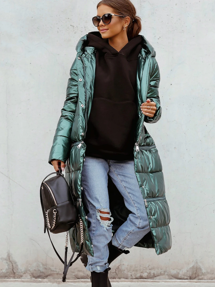 Three Length Puffer Jacket Women Winter Parka Zip Up Quilted Long Coat Plus Size Casual Streetwear Hooded Oversized Padded Parka