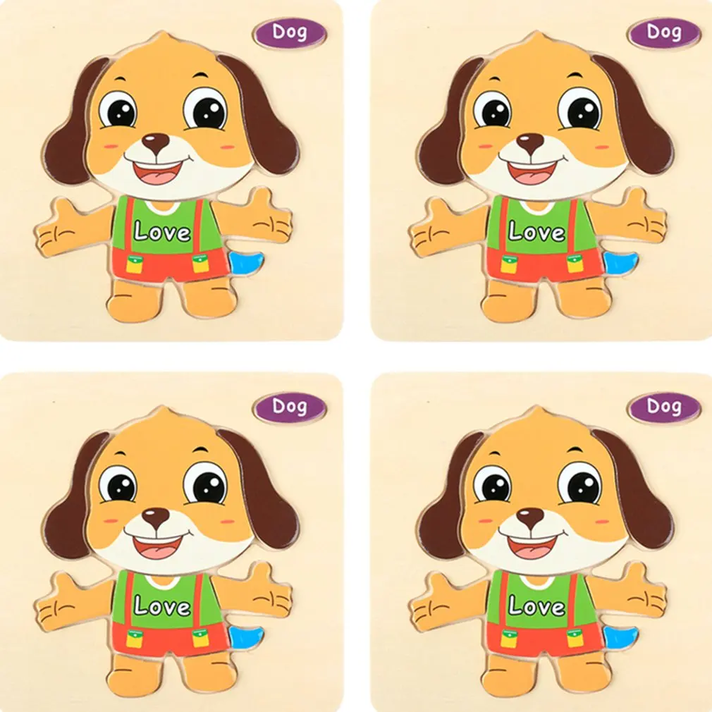 Креативные Мультяшные животные деревянные строительные головоломки для детей