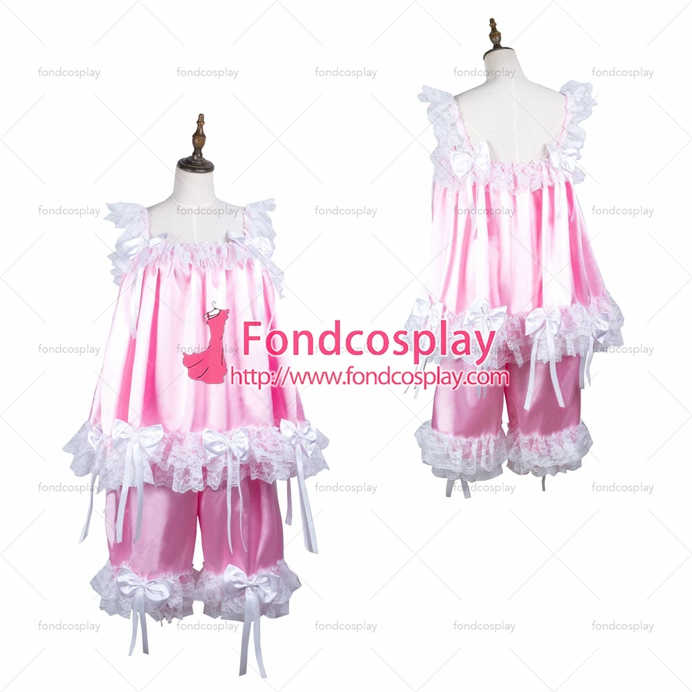 

fondcosplay adult sexy cross dressing sissy maid short baby pink satin shirt short pants Uniform panties Tailor-made[G3725]