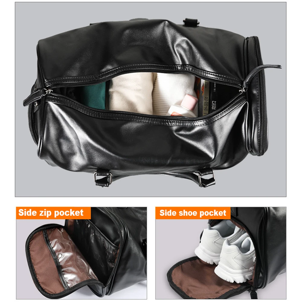 Dry Wet Gym Travel Bag PU Outdoor Travel Bag Fitness Crossbody Shoulder Bags Large Capacity Leather Luaggage Bag Gym Tote  X333D