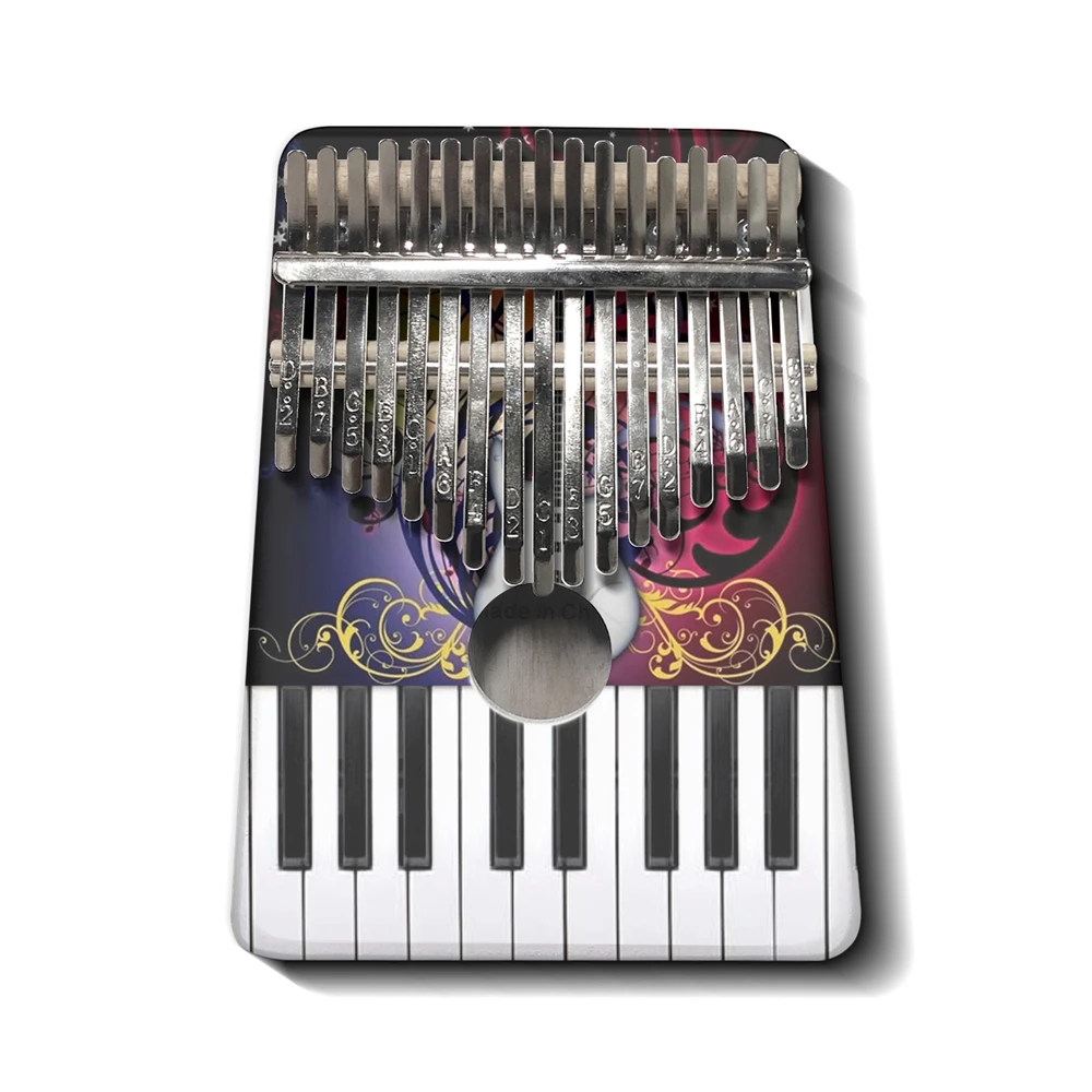 

Kalimba большой палец пианино 17 клавиш музыкальные ноты с гитарным принтом портативное Mbira пальцевое пианино с молотком для настройки и инстру...