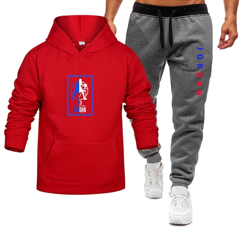 

Brand Sports Suit Men's Hoodie + Sweatpants Fleece Fleece Autumn And Winter Fashion Warm Casual Hooded Running Fitness Clothes