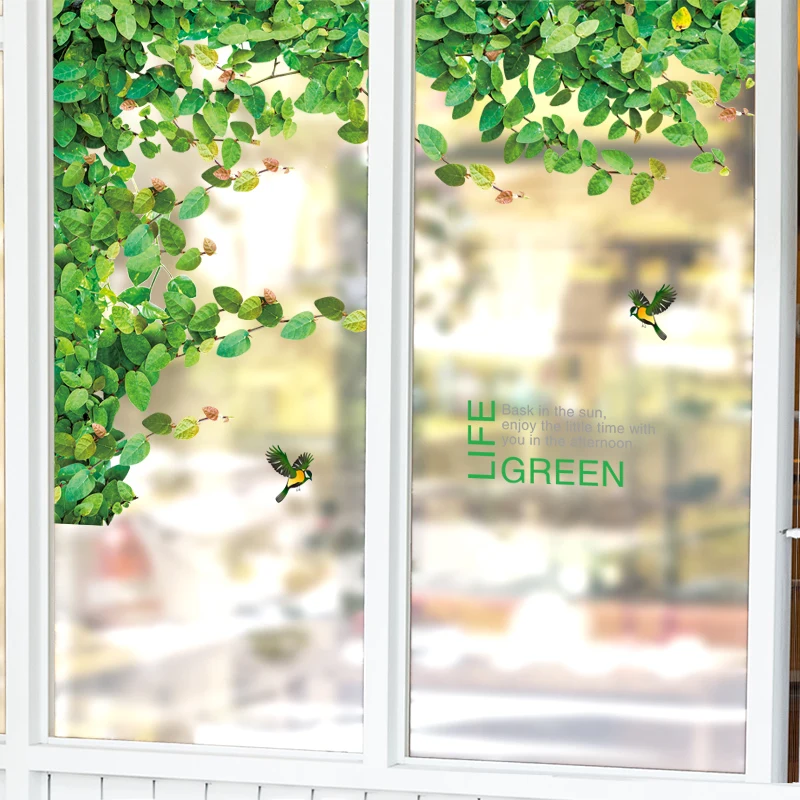 

Creative Green Leaves Wall Sticker Home Living Room Decor Vine Plant Bird Wall Decal Teen Aesthetic Poster Vinyl Windows Sticker