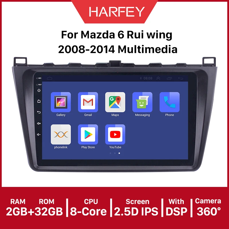 

Автомагнитола Harfey 2DIN, 9 дюймов, Android 10,0, API 29, для Mazda 6 Rui wing 2008-2014, мультимедийный плеер с GPS Навигатором, стерео головное устройство