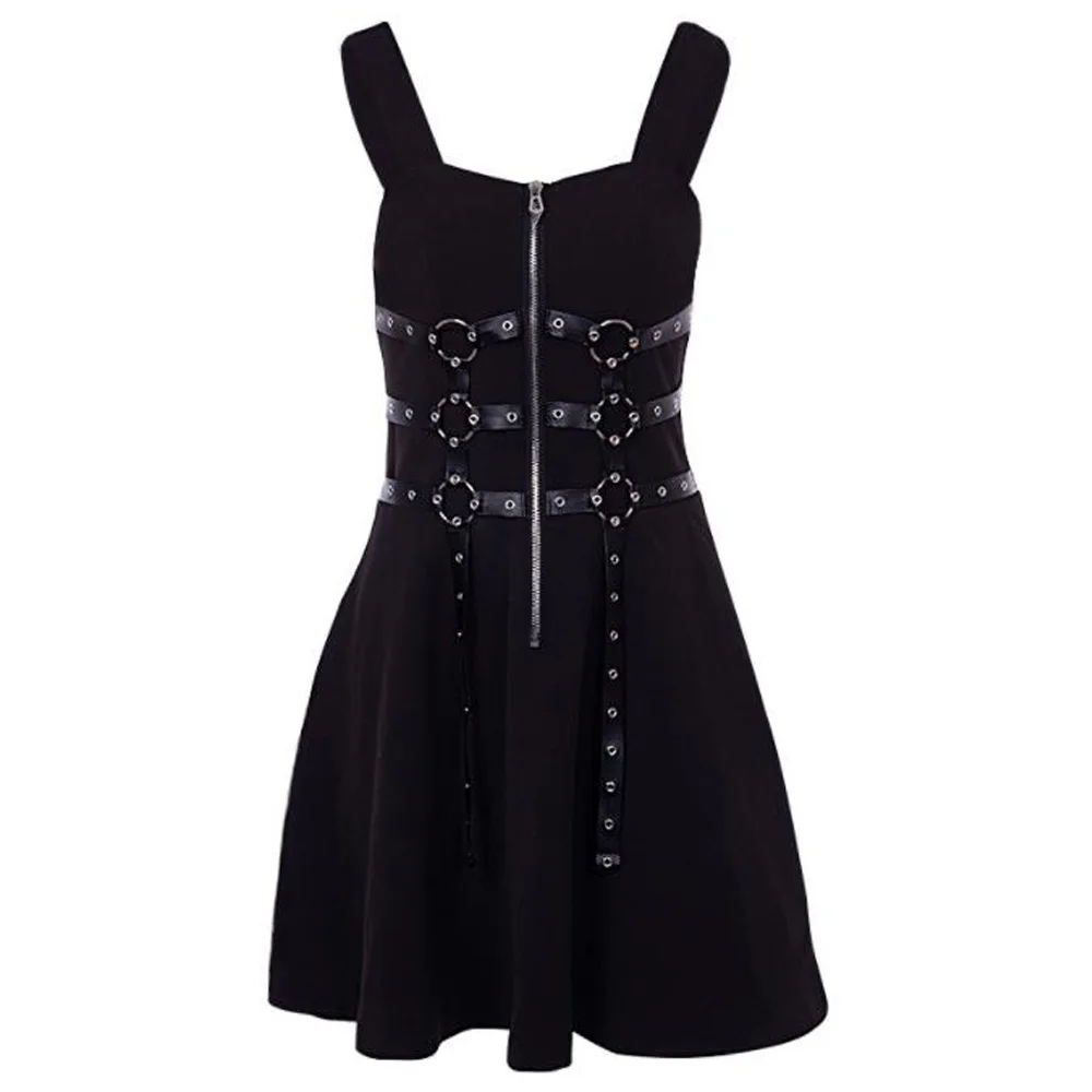 

Preppy Style Gothic Girls Sexy Vintage Mini Dress Balck Pleated Solid Women Mini Short Dresses Punk Hip Hop Streetwear
