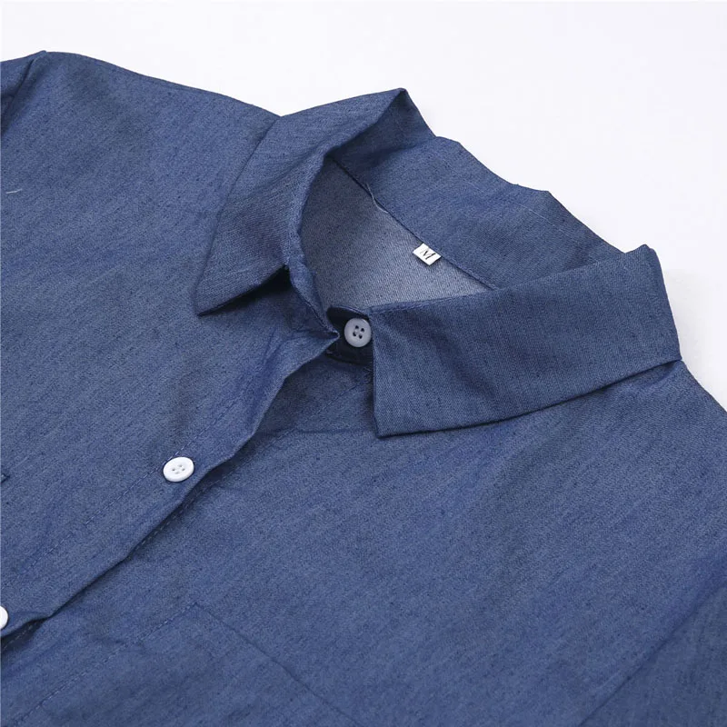 

2020 summer new ladies casual long-sleeved denim button dress shirt ladies top