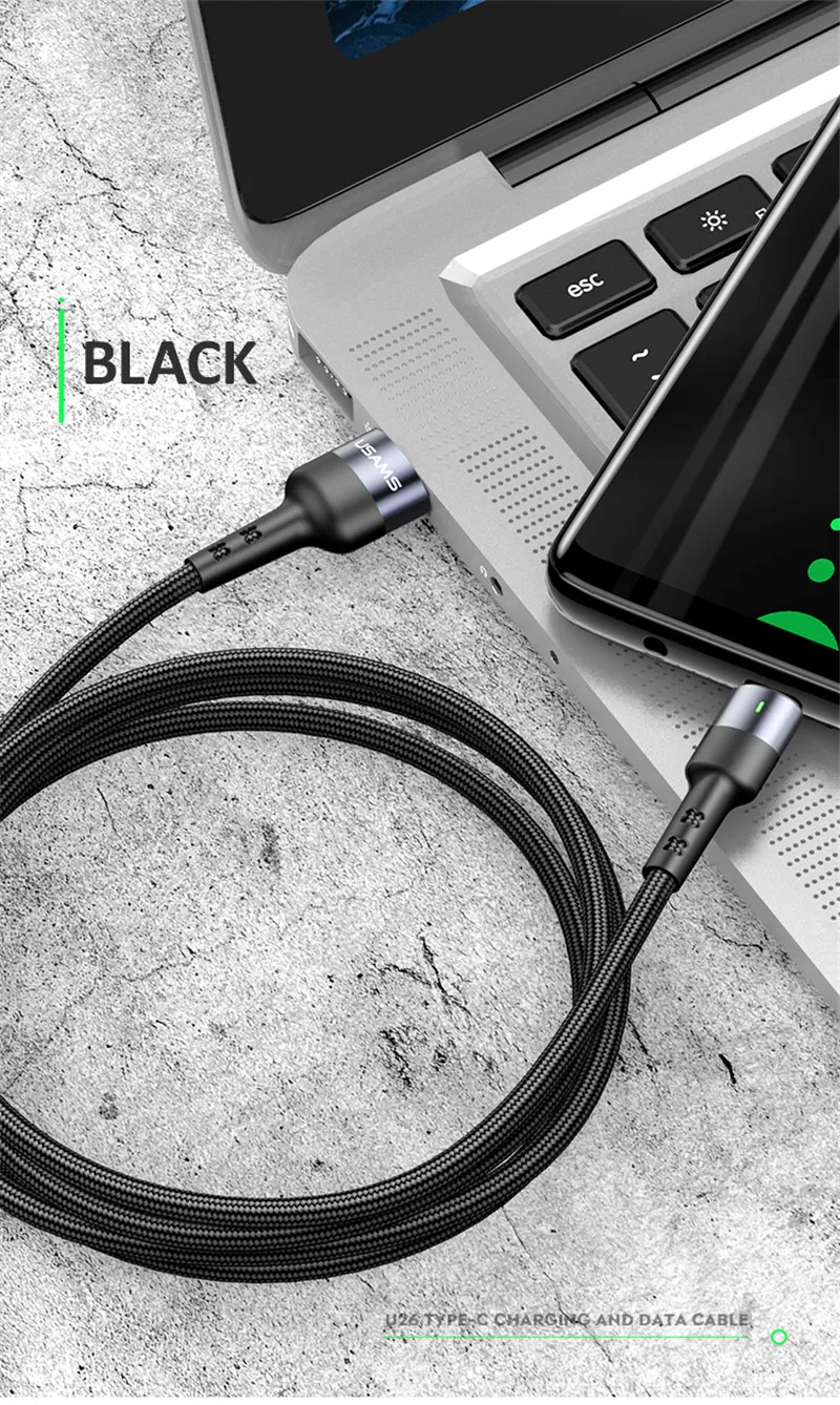 USAMS usb type C кабель 3A Быстрая зарядка провод кабель usbc для Xiaomi huawei samsung Note10 мобильный телефон светодиодный USB-C зарядное устройство кабель