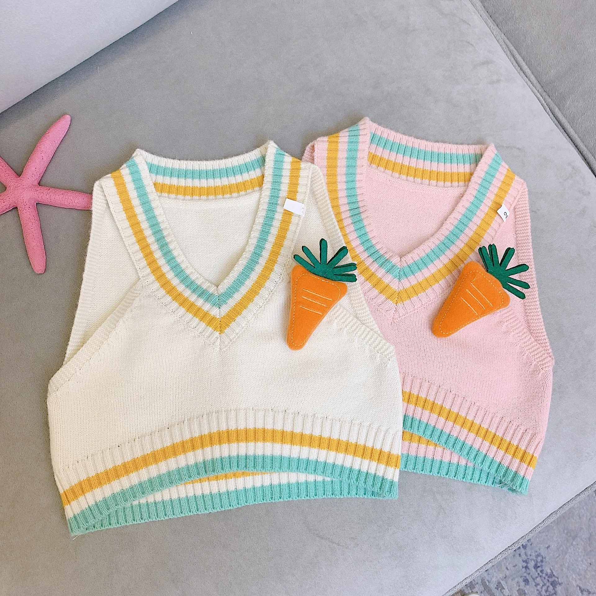 Новое поступление весенний хлопковый жилет без рукавов в полоску с v-образным