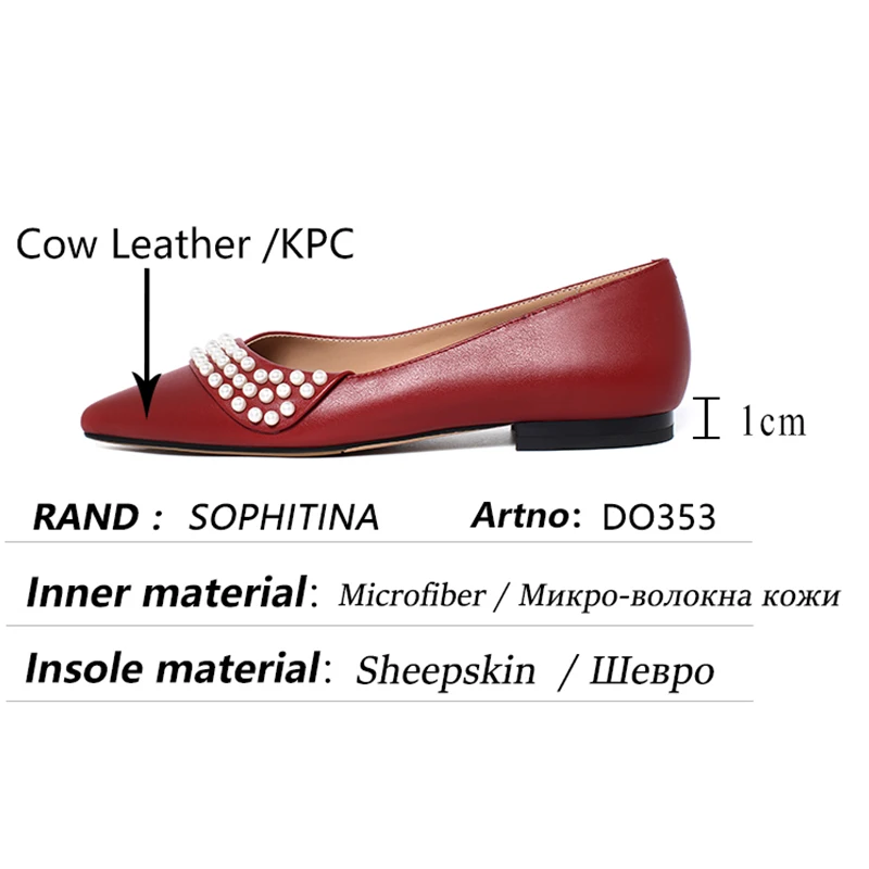 

SOPHITINA Women Shoes Fashion Red Wine Pearl Decoration Genuine Leather Shoes Pointed Toe Spring Casual Office Lady Flats DO353