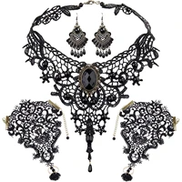 feecolor gothic lolita lace earring black pendant choker cosplay dress up accessory for women girls wedding birthday costume