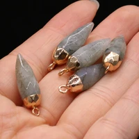 2pcs bullet shape natural flash labradorites pendant agates stone pendant charms for jewelry making diy necklace 8x25mm