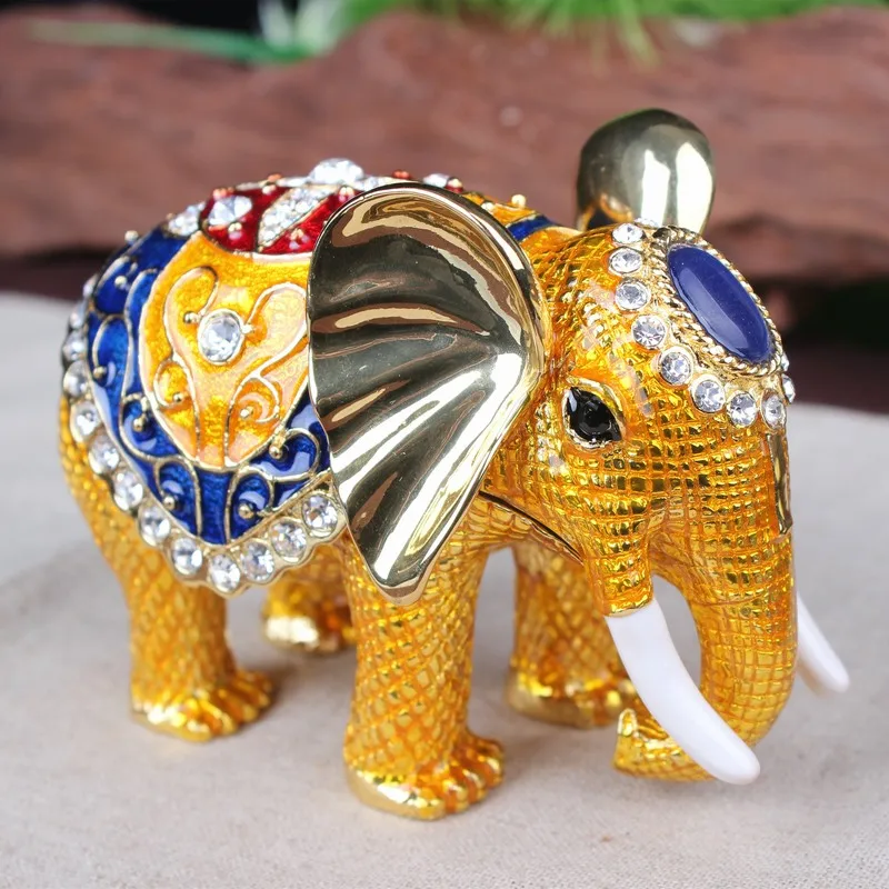 

Ring Jewelry Box Thai Elephant Art Crafts Decoration Metal Ornaments Enamel Storage Box Container Creative Gifts Room Modern