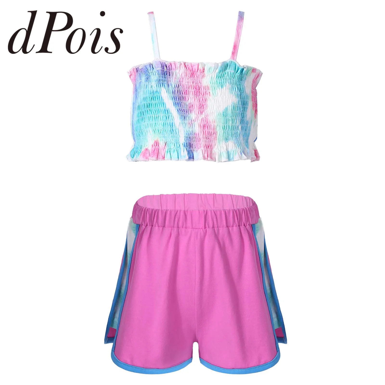 

Kids Swimwear Girls Tie Dye Printed Bathing Suit Smocked Crop Tops Shorts Chiildren's Swimsuit Summer Yoga Set Fashion Tracksuit