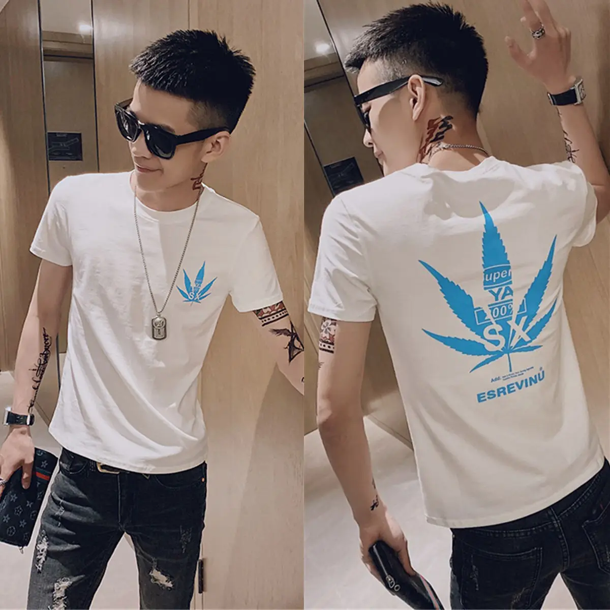 

Top T-shirt Summer Short Sleeve T-shirt Men's Clothes Boys Half Sleeve Tights Trend Sleeve Style Sleeve Pattern Type