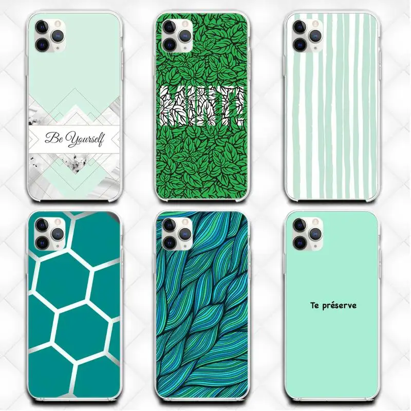 

Aqua Silver Green Mint Phone Case Transparent Case For Iphone 6 6s 7 8 Plus XR X XS XSmax 11 12 13 Pro Mini Max