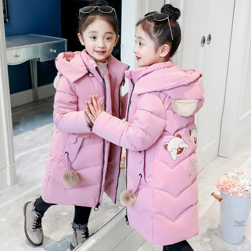 

New Fashion Girl Clothes Winter Jacket Warm Coat Thick Parka Children's Winter Clothing Kids Cartoon Hooded Outerwear 4 8 12 Yrs