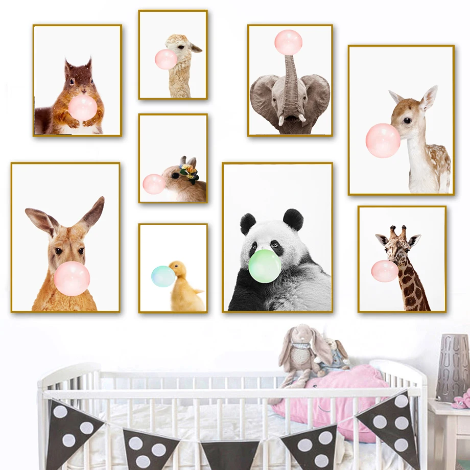 Детские животные жевательная резинка жираф слон рисунок оленя на холсте