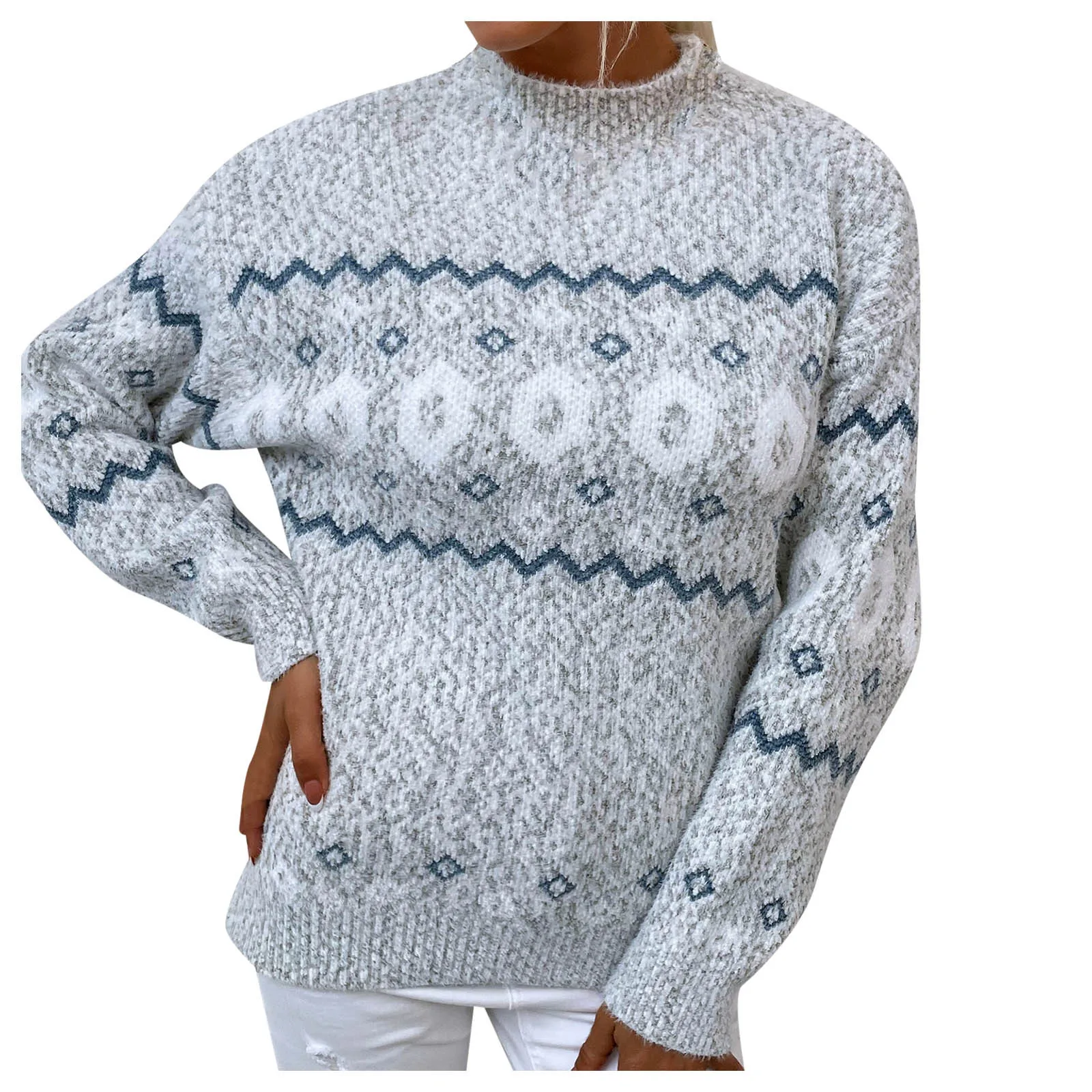 Женский свободный пуловер с длинными рукавами Повседневный оранжевого цвета в