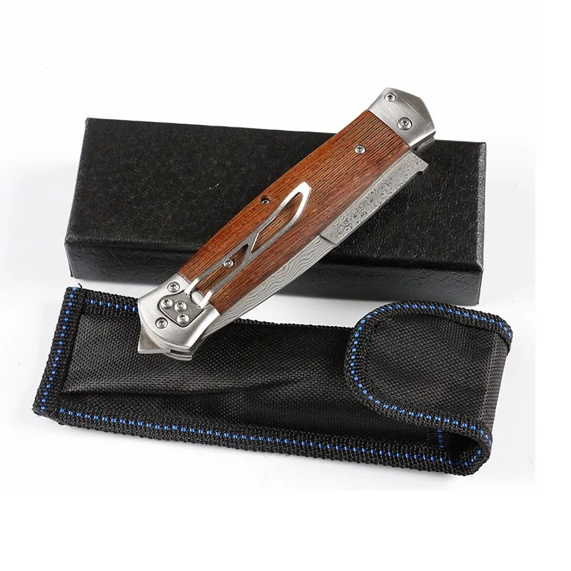 Дамасский складной нож ручной работы кованый охотничий 58HRC ручка из черного