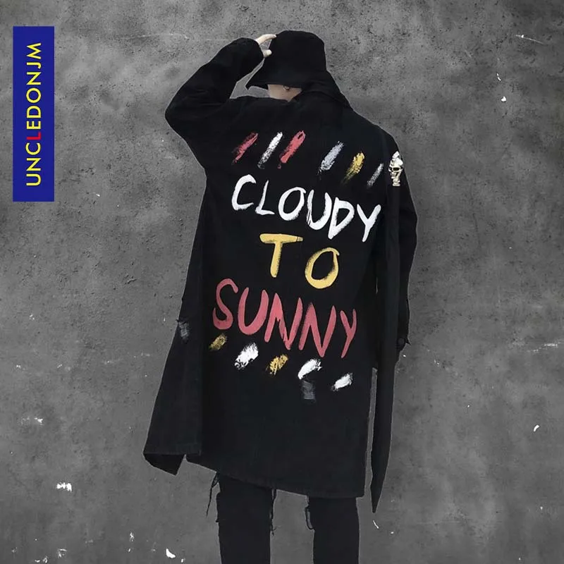 UNCLEDONJM Мужская джинсовая куртка с буквенным принтом длинное пальто топы мужские