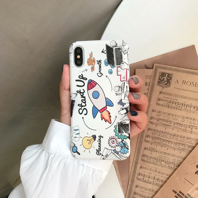 Funny Graffiti Rocket Pattern Phone Case For iPhone 11 Pro Max X Xs XR 6S 7 8 Puls Cases White Hard Plastic Matte Back Cover |