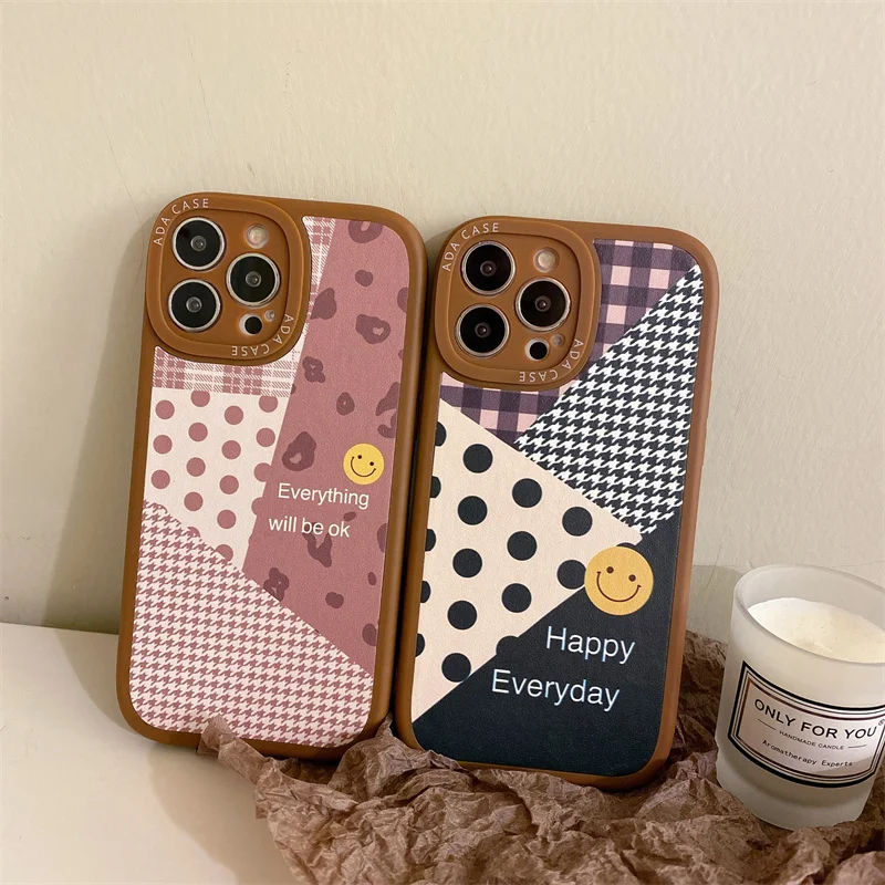 

Fashion Advanced Cute Geometric Patterns Brown Border Phone Case for iphone 12 11 Pro Max 13 XR X XS 7 8 plus Soft Back Cover