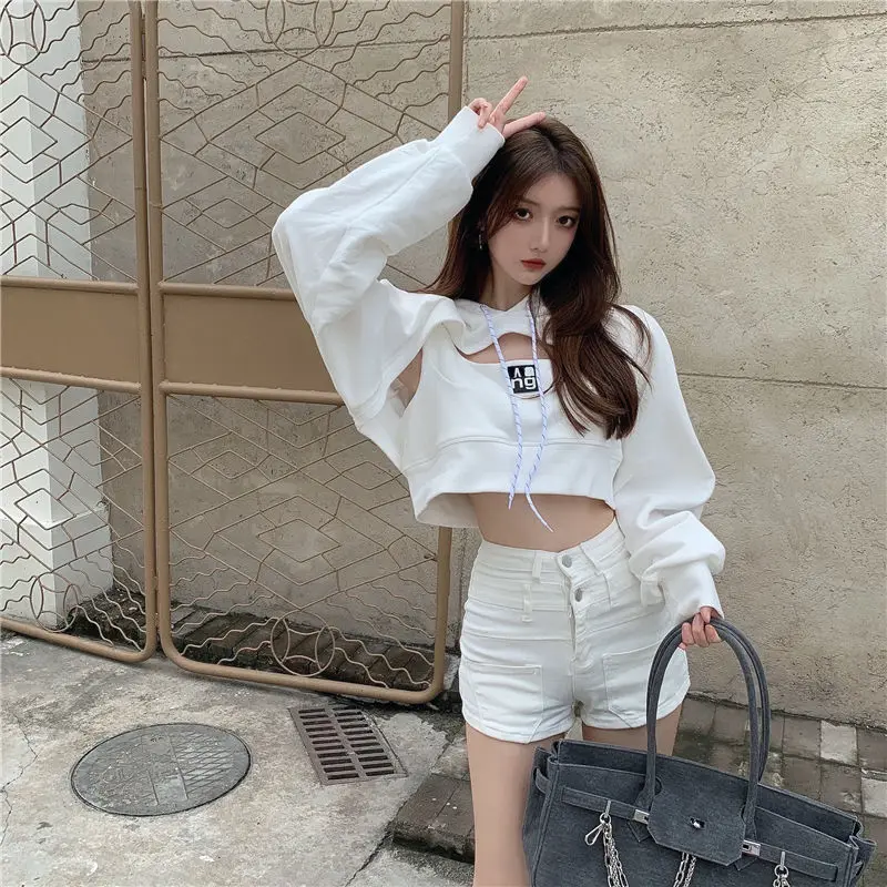 Женские толстовки с имитацией двух предметов Модные свободные шикарные свитшоты