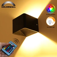 dimmable 3w rgb led wall sconce ac85 265v square lamp with remote control fit for party holiday home decoration lighting