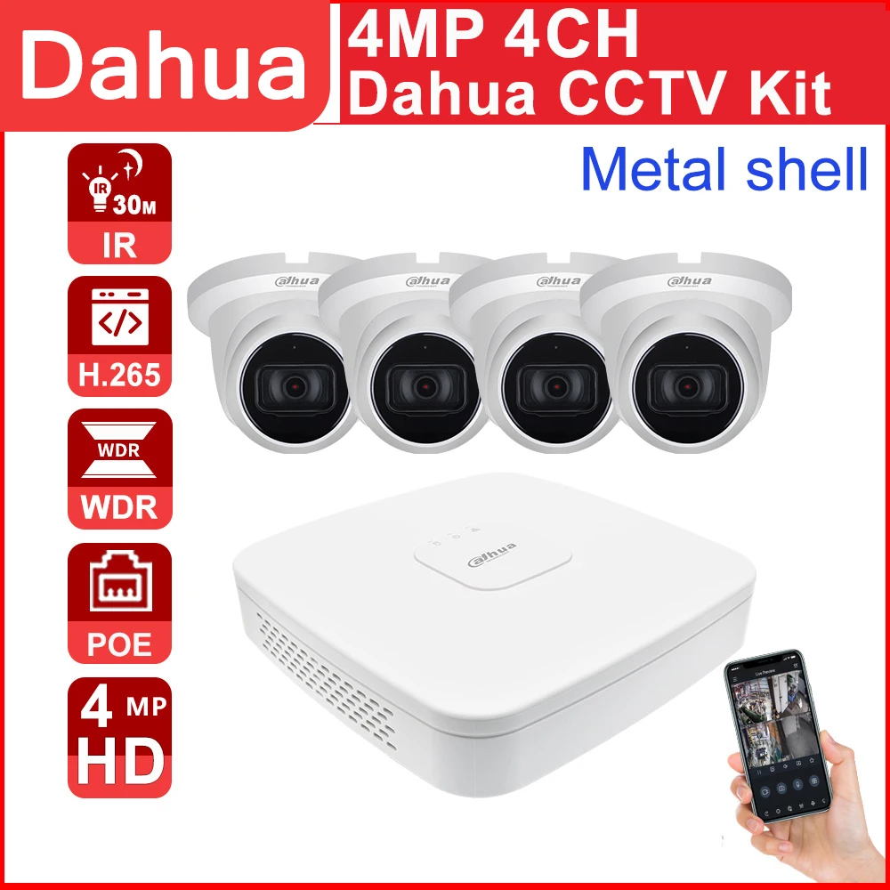 

Dahua CCTV Kits 4K POE NVR NVR4104-P-4KS2 4CH 4MP HD IPC-HDW2431TM-AS Microphone P2P APP Remote View CCTV System Starlight