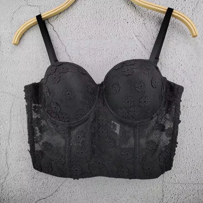 

new See Thought Street Appliques women Female flower Bras Black white outfits dj ds fashion festival Sexy oversized Camis women