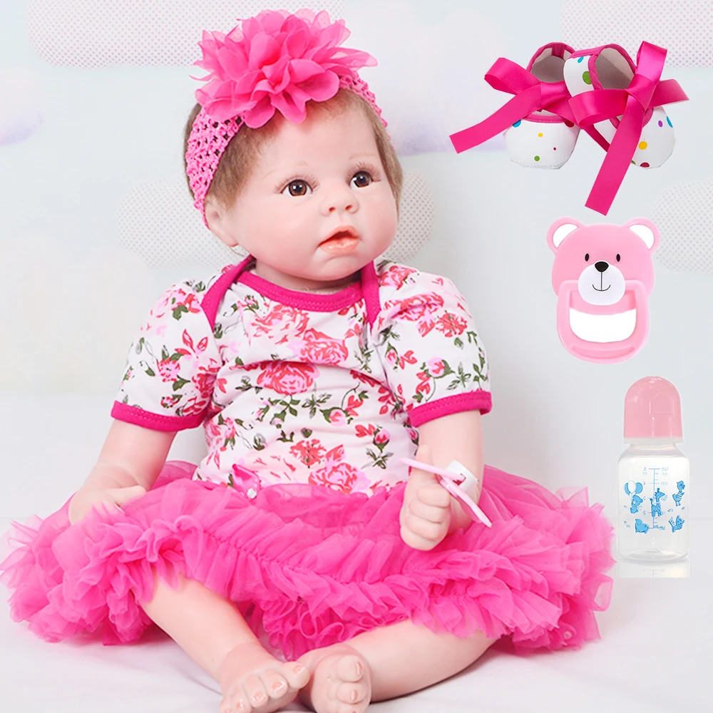 

Bebes reborn doll 55cm Silicone reborn baby doll adorable Lifelike toddler Bonecas girl menina de surprise doll with red dress