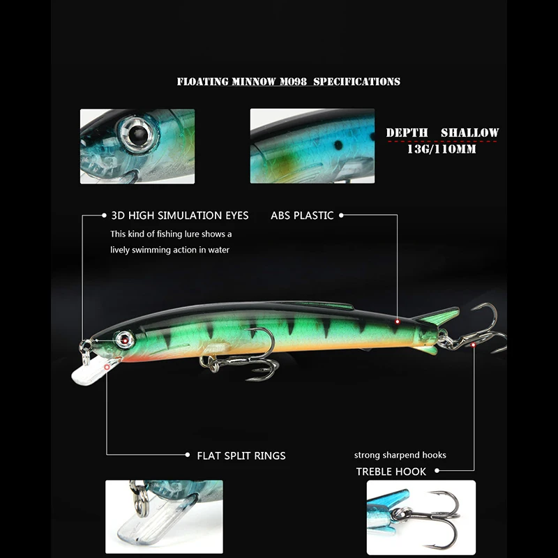 

Minnow Baits Fishing Lure Slowly Floating Topwater Lures Weights 13g Mino Pesca Saltwater Bait For Carp Fish Metal Double Hooks