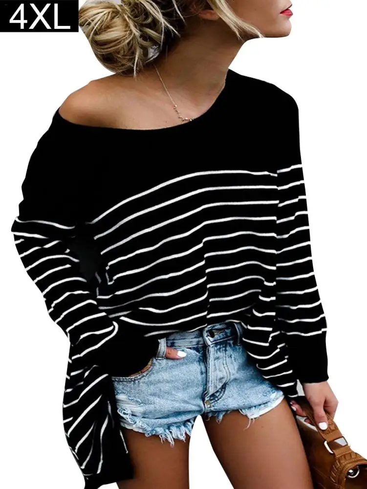 

Stripe Long-sleeved T-shirt For Ladies Harajuku Verano Mujer Women England Style Simple Solid Nylon Casual Fashion Sweater