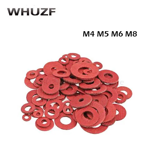 

WHUZF 1000 шт. M4 M5 M6 M8 Стальная Плоская прокладка изоляционные шайбы красная бумага Meson прокладка Фотоэлементы HW050