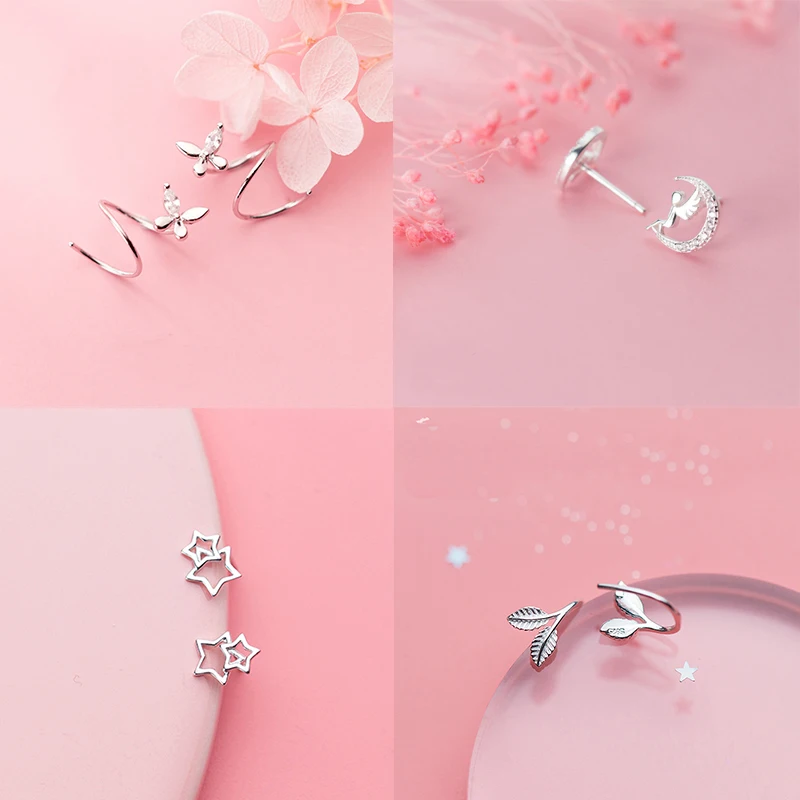 Простой дизайн серебро 925 пробы очаровательные серьги гвоздики в виде звезды для